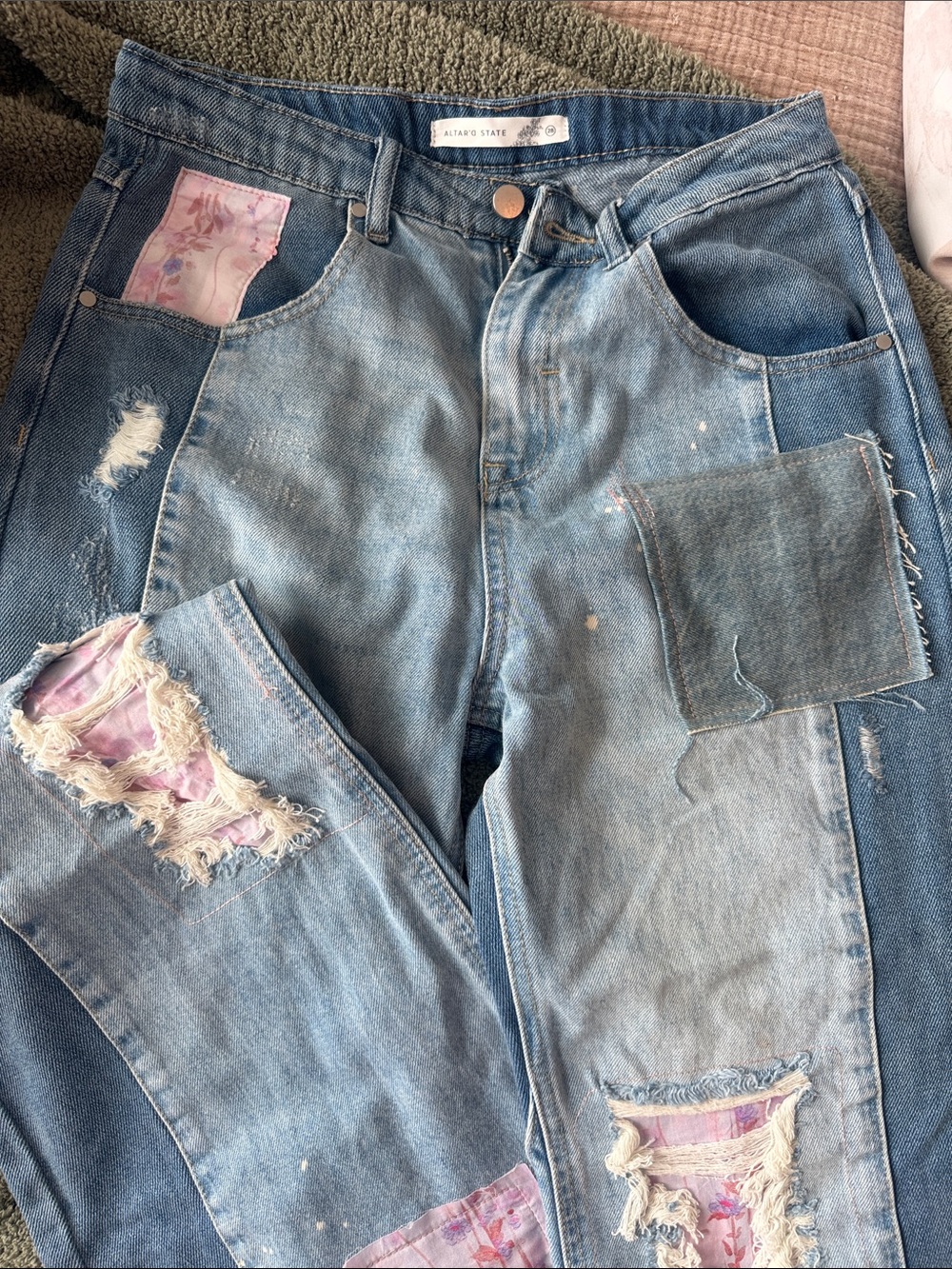 Altar'd State Light Blue Patchwork Distressed Men's Jeans